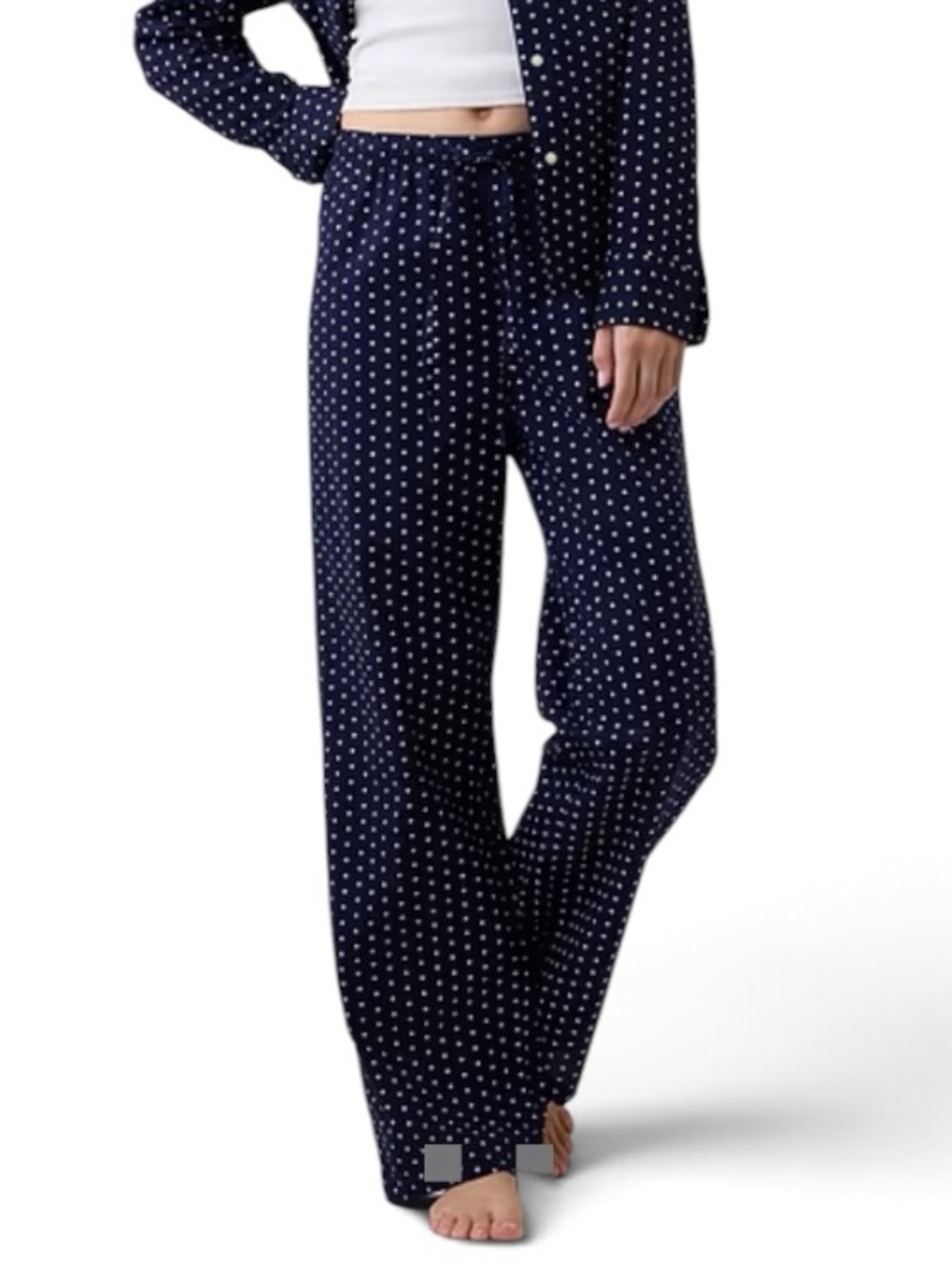 GapBody Navy and White Polka Dot Women's Pajama Pants 100% Cotton Drawstring NWT